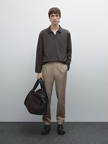Jersey cuello pico polo algodón - Marrón de Zara - Imagen 0