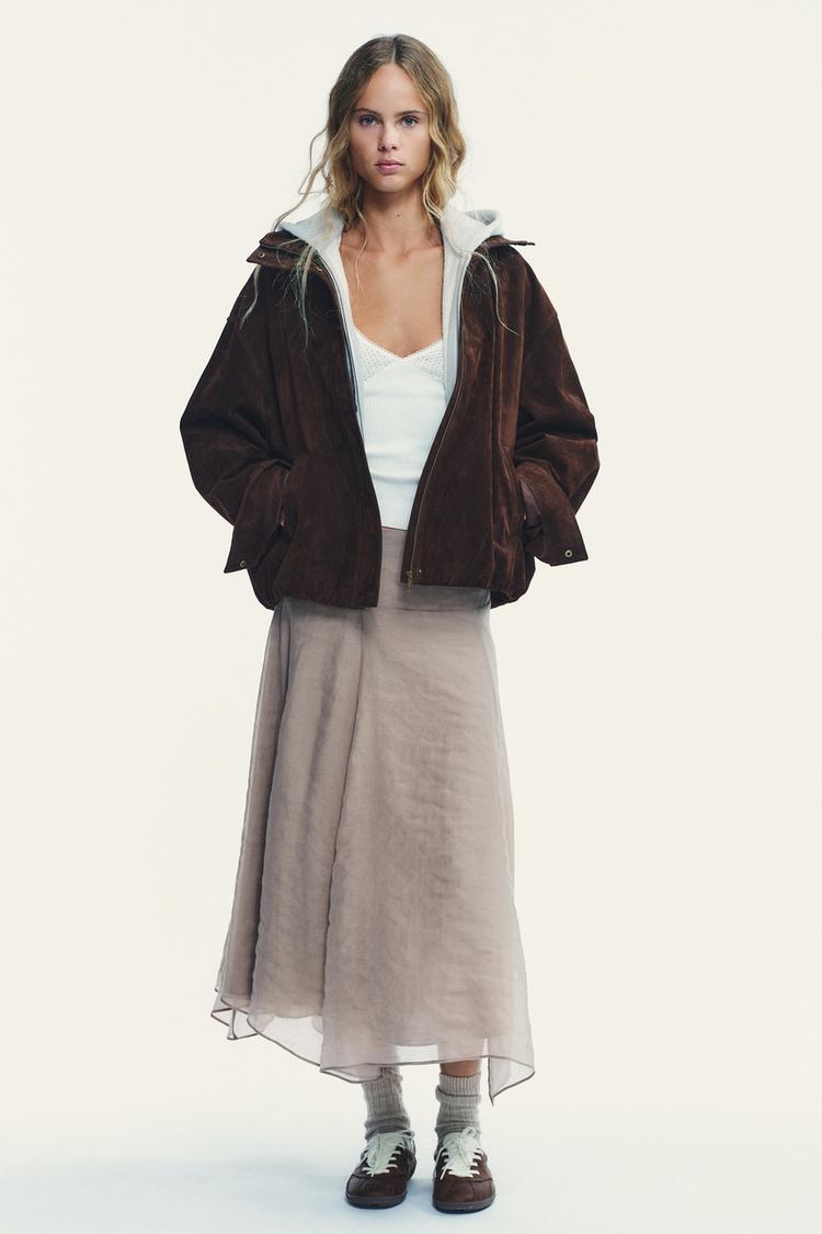 FALDA MIDI DOBLE CAPA Gris topo ZARA España - Main Image