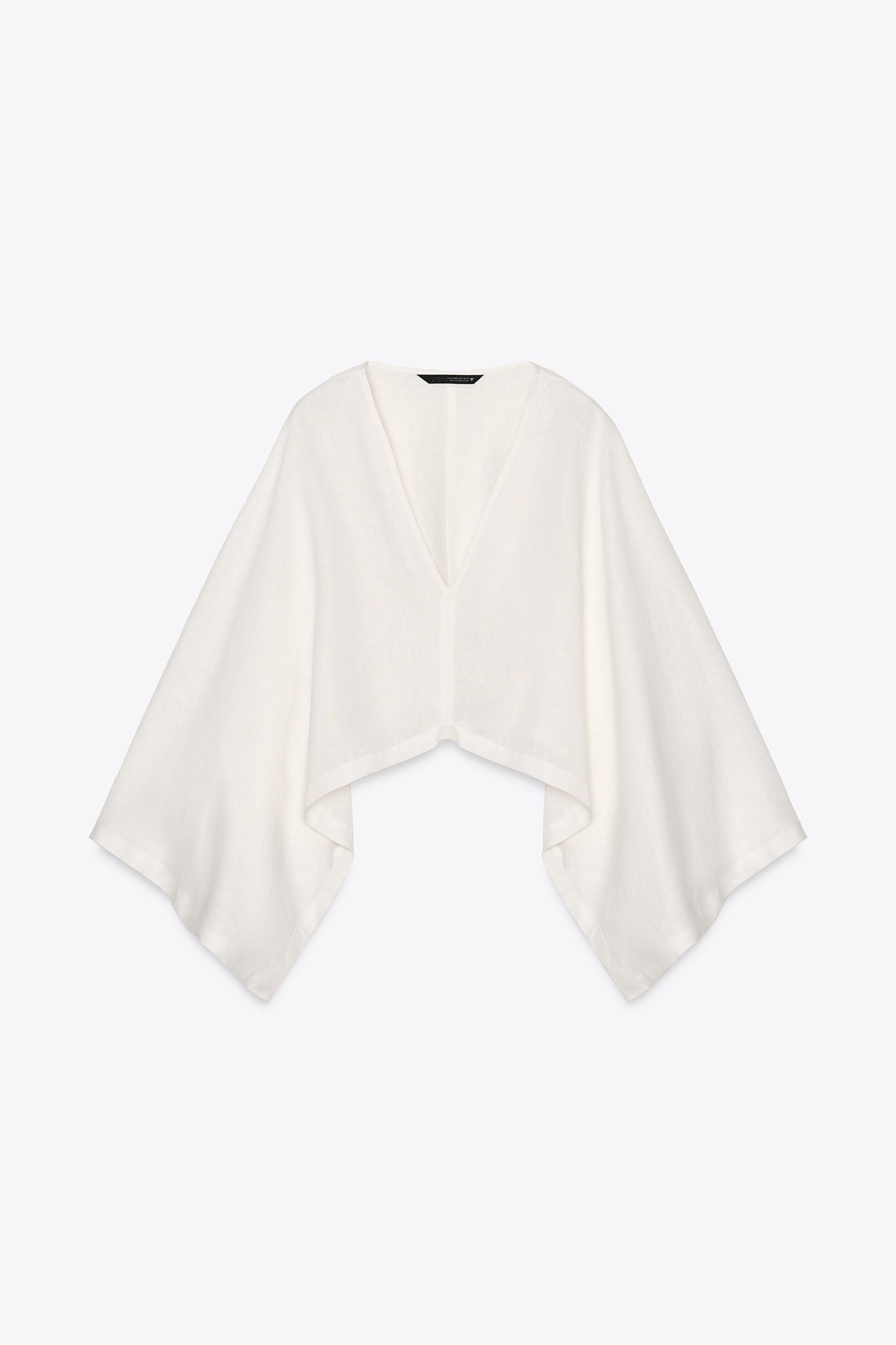 【ZARA】アシンメトリーリネン着物風ケープ 5427/771/636 ASYMMETRIC LINEN KIMONO CAPE - Oyster-white | ZARA United States