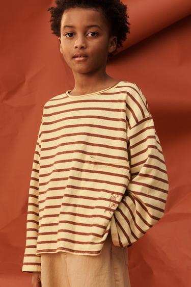 T-SHIRT À RAYURES FLEUR BRODÉE ÉDITION LIMITÉE - Jaune de Zara - Image 1