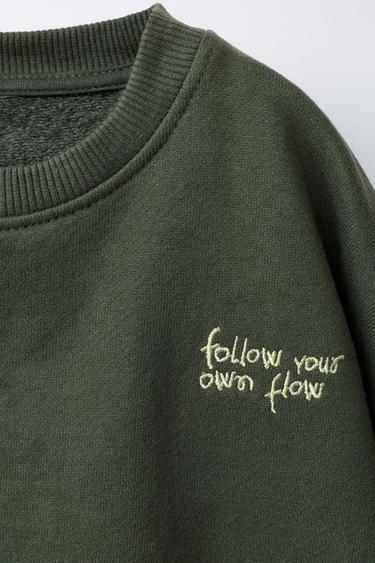 EMBROIDERED TEXT JOGGER SWEATSHIRT AND TROUSERS SET - Green by Zara - Image 3