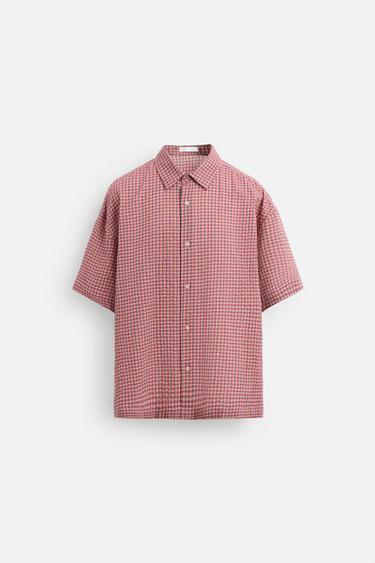CAMISA CUADROS SEERSUCKER - Rosado de Zara