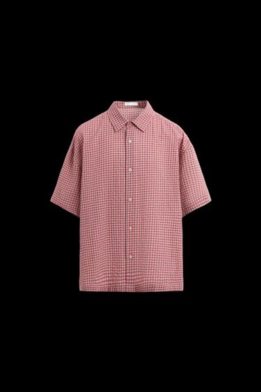 CAMISA CUADROS SEERSUCKER - Rosado de Zara - Imagen 0