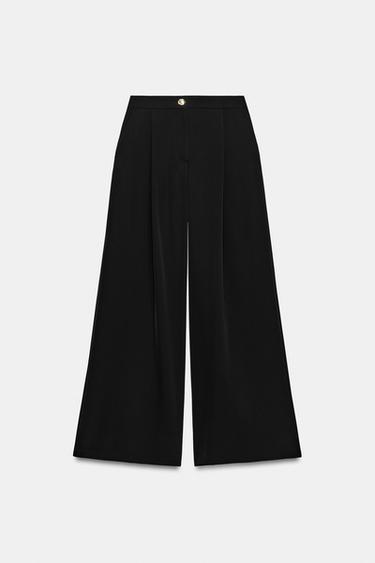 PANTALÓN PALAZZO BOTÓN DORADO - Negro de Zara - Imagen 0