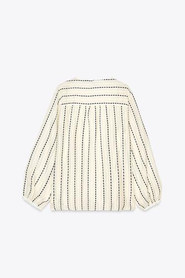 BLOUSE SEMI-TRANSPARENTE RAYURES BRODÉES - Écru / Noir de Zara - Image 5