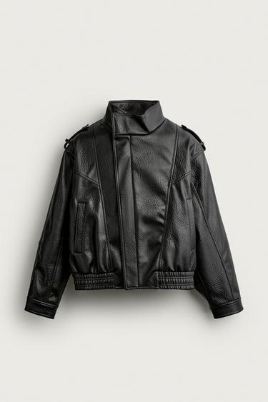 CAZADORA BIKER EFECTO PIEL - Negro de Zara
