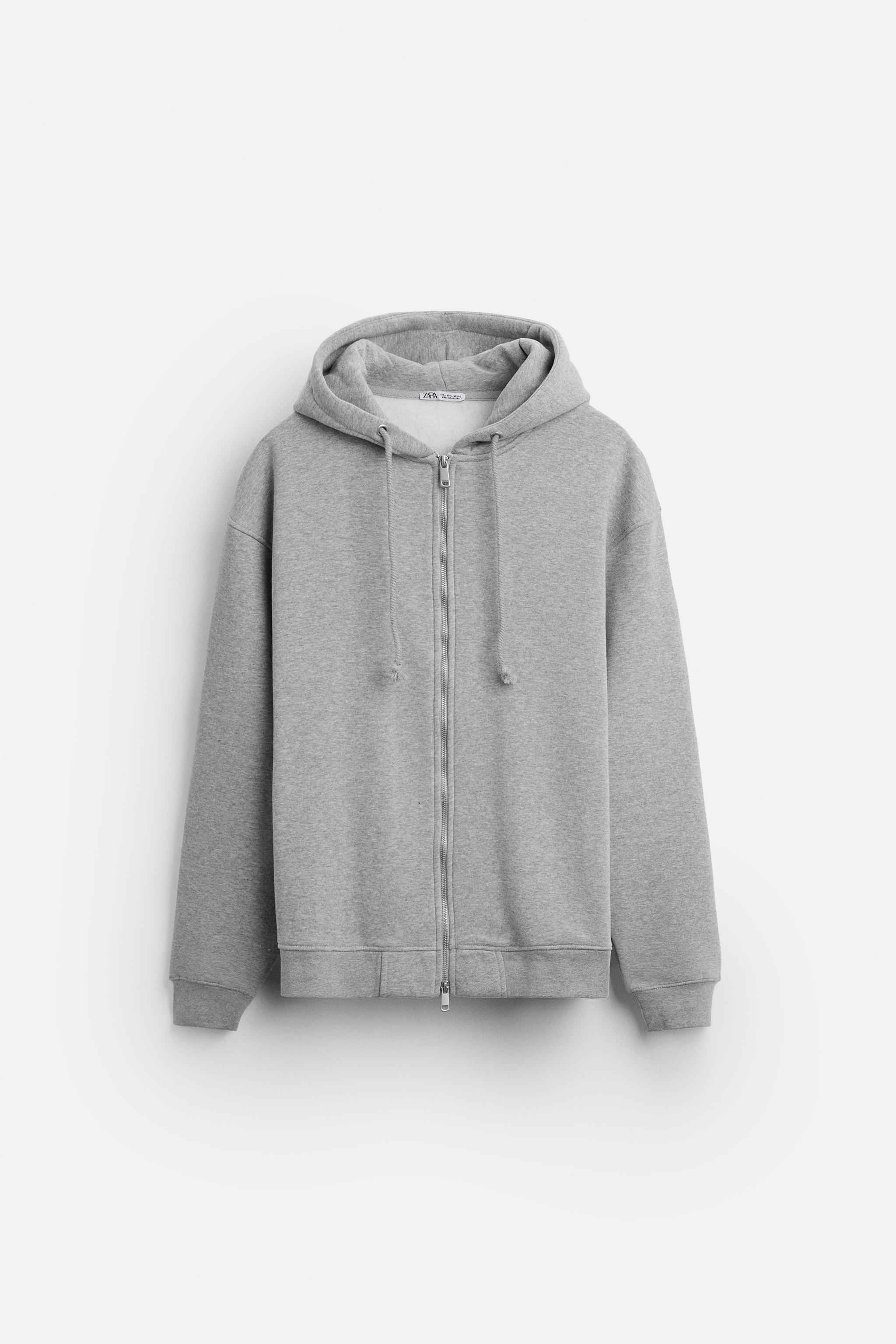 Zara Hooded Sweatshirt with Zip Gray Marl Men