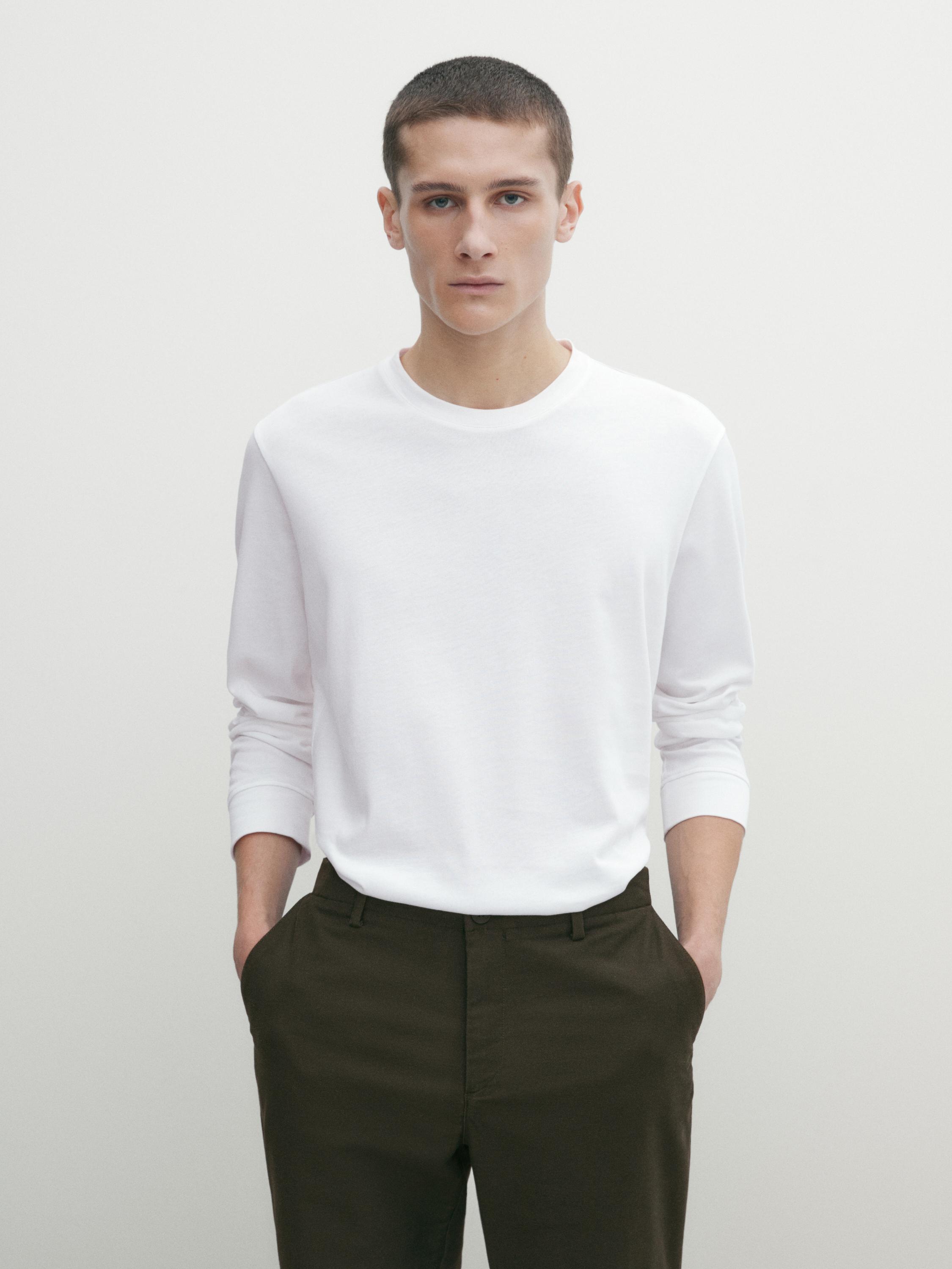 100% cotton long sleeve T-shirt - white | ZARA Canada