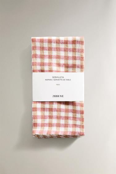 PACK OF CONTRAST GINGHAM NAPKINS (PACK OF 2) - Terracotta by Zara - Image 4