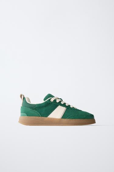 LEATHER DETAIL PLIMSOLLS - Green by Zara - Image 0