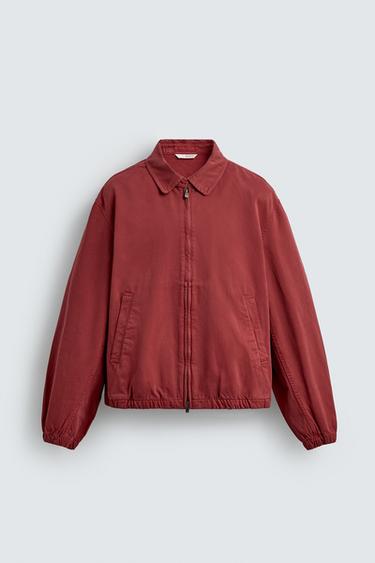 REGULAR FIT WASHED COTTON JACKET - Red by Zara