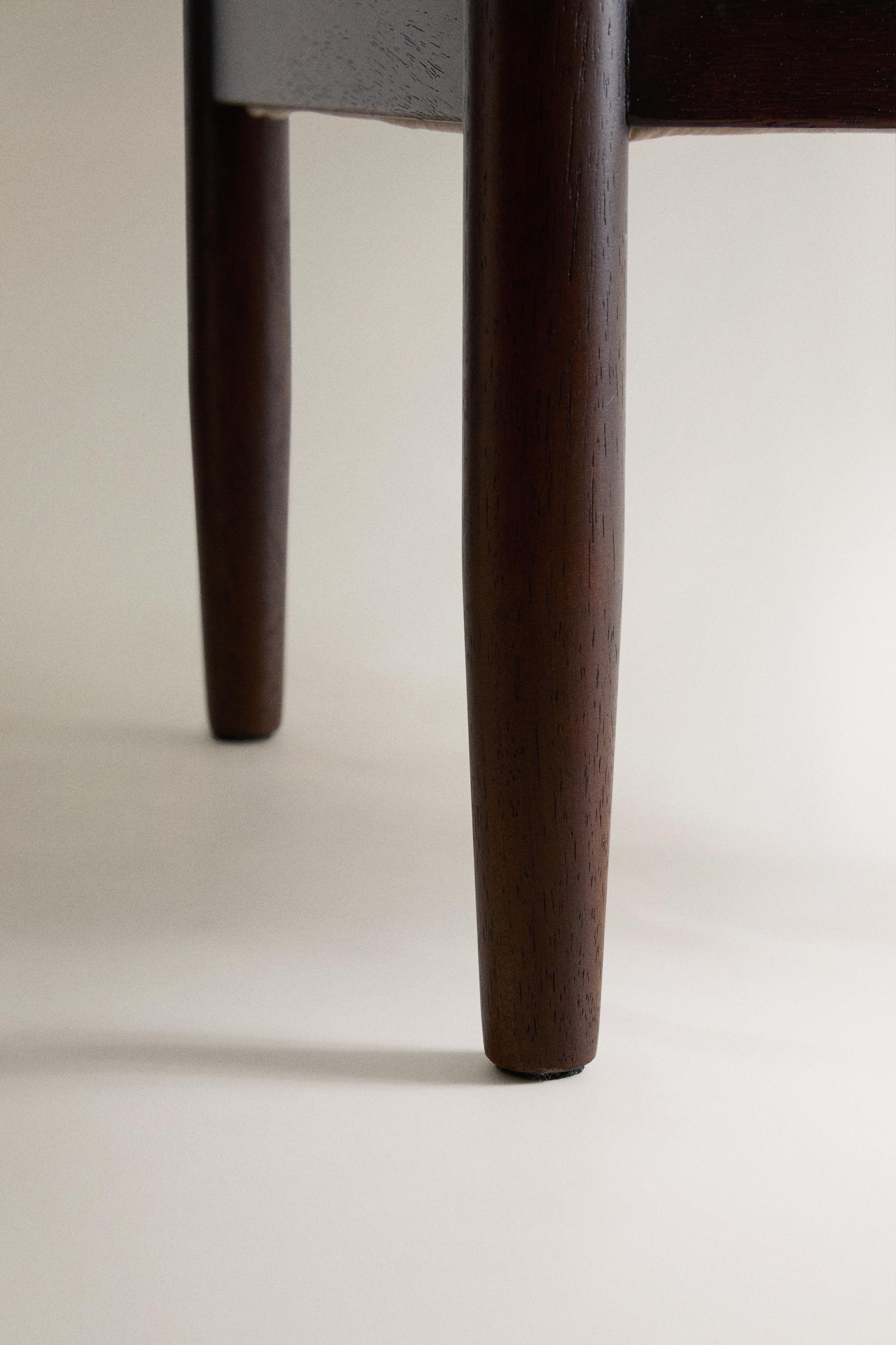 WOOD AND LINEN FOOTREST STOOL