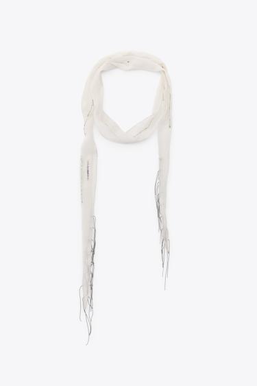 BEADED FRINGE SCARF - Ecru by Zara