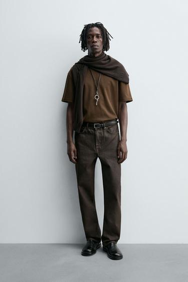 RELAXED FIT INTERLOCK T-SHIRT - Dark brown by Zara