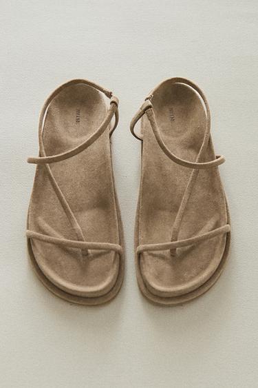 Zara LEATHER SANDALS WITH STRAPS - Sandy Brown