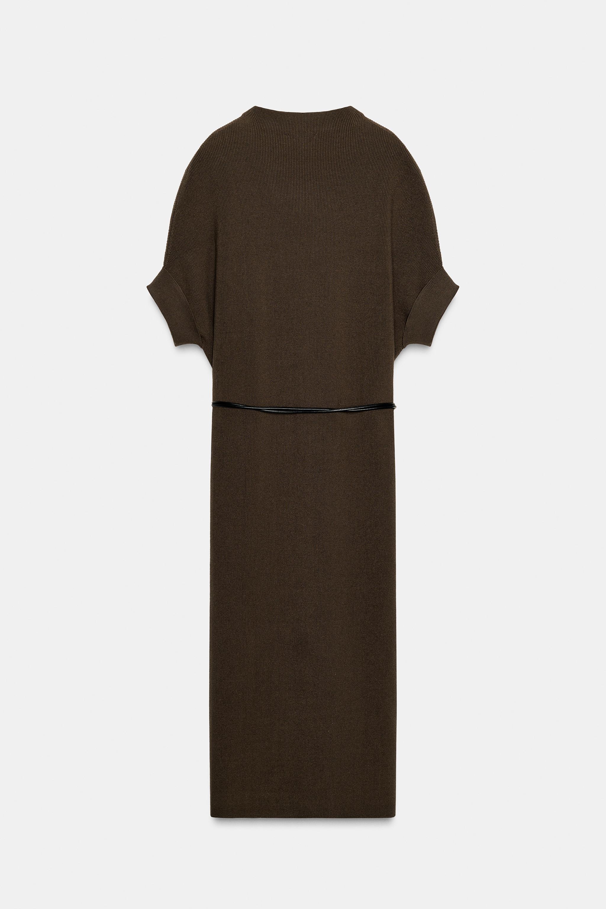 KNIT BELTED DRESS - Mink | ZARA United States KNIT BELTED DRESS - Mink | ZARA United States