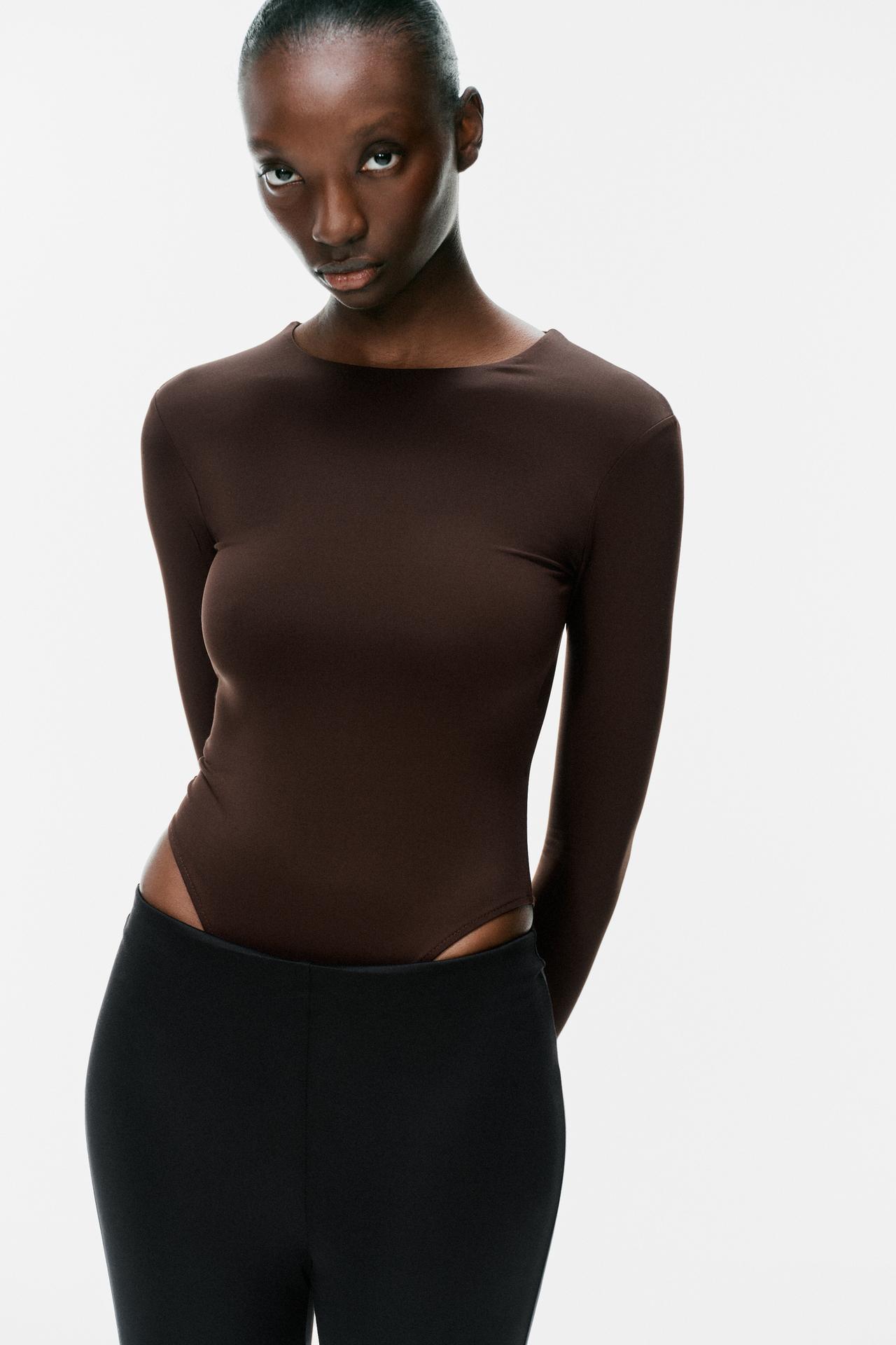 LONG SLEEVE BODYSUIT — Dark brown