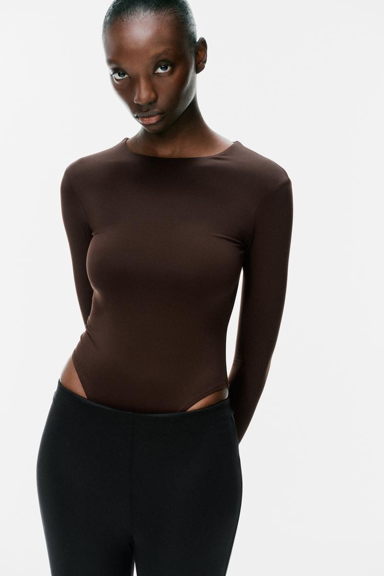 LONG SLEEVE BODYSUIT — Dark brown