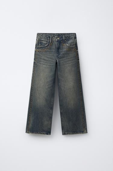 WIDE-LEG JEANS WITH STUDS - Ecru / Blue by Zara