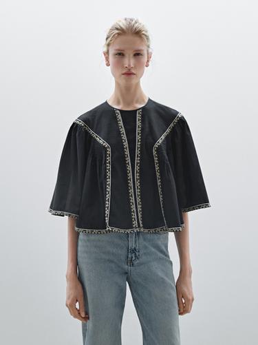 Zara Flowing blouse with embroidered details - Black