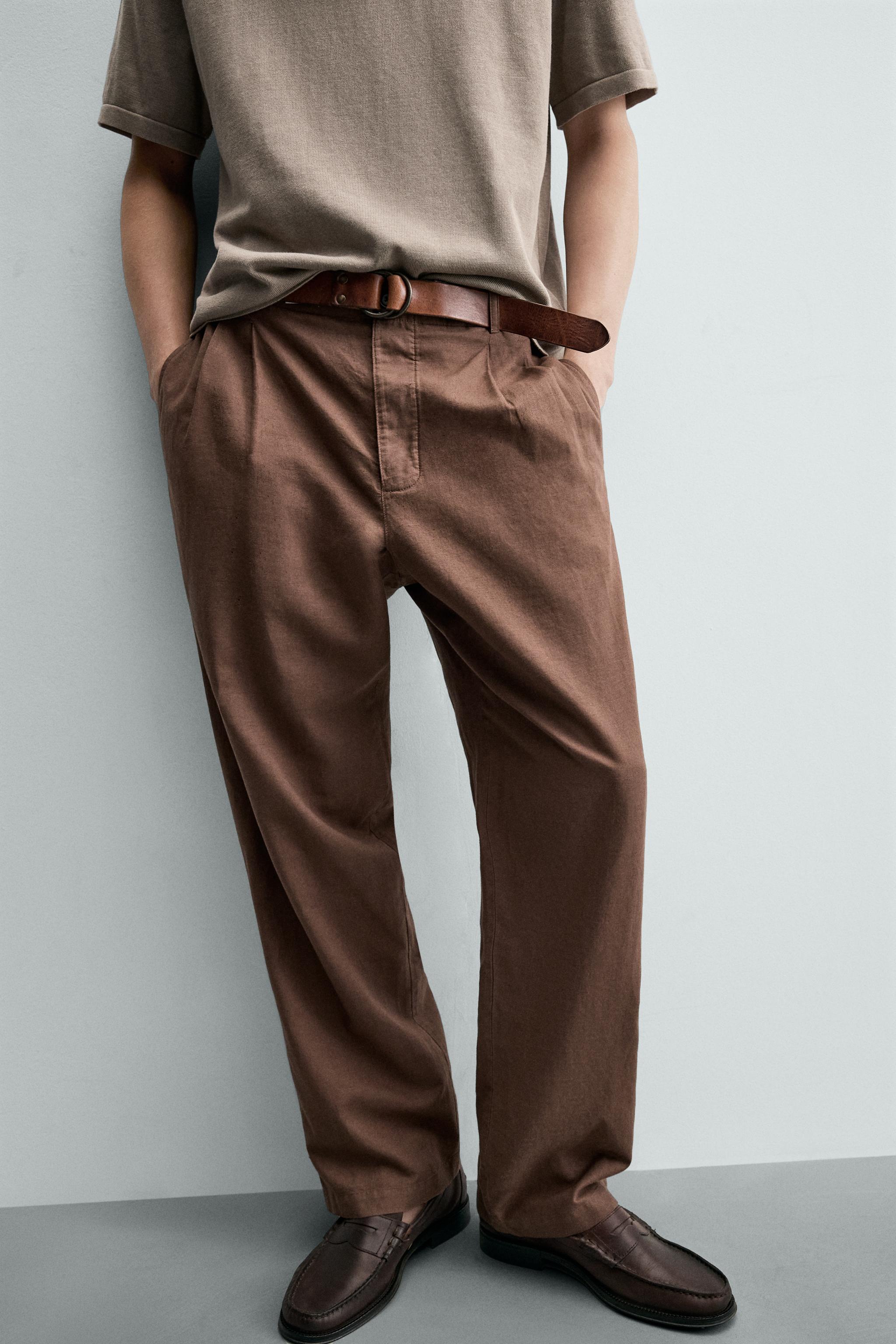 Мужские брюки Zara HEMP AND COTTON RELAXED FIT PANTS — фото 5