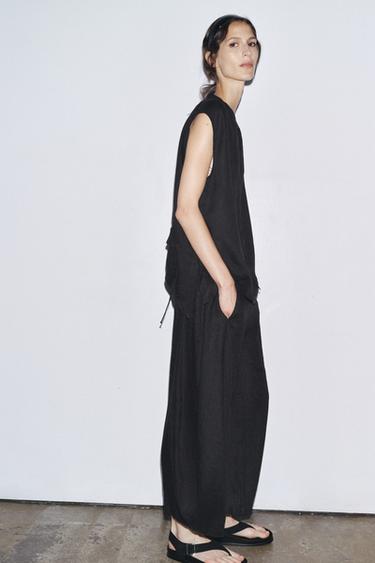 BLOUSE EN LIN 100 % À NŒUDS - Noir de Zara - Image 3