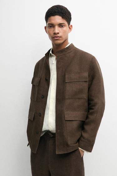 Zara Total look faded linen overshirt - taupe brown