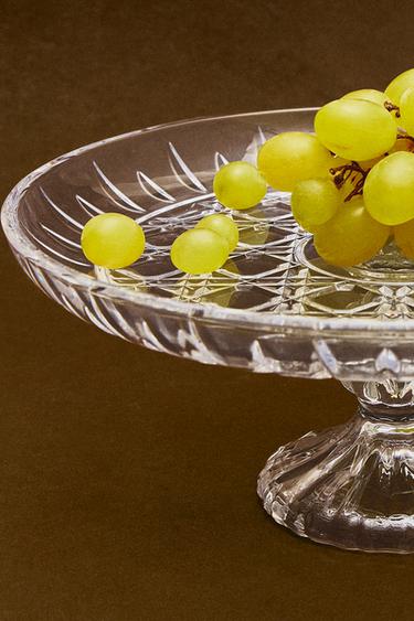 GLASS SERVING DISH WITH RAISED DIAMOND DESIGN — Transparent 1