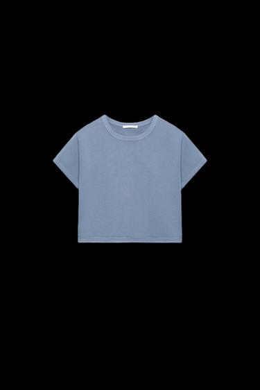 FADED-EFFECT CROPPED T-SHIRT - Bluish by Zara - Image 0