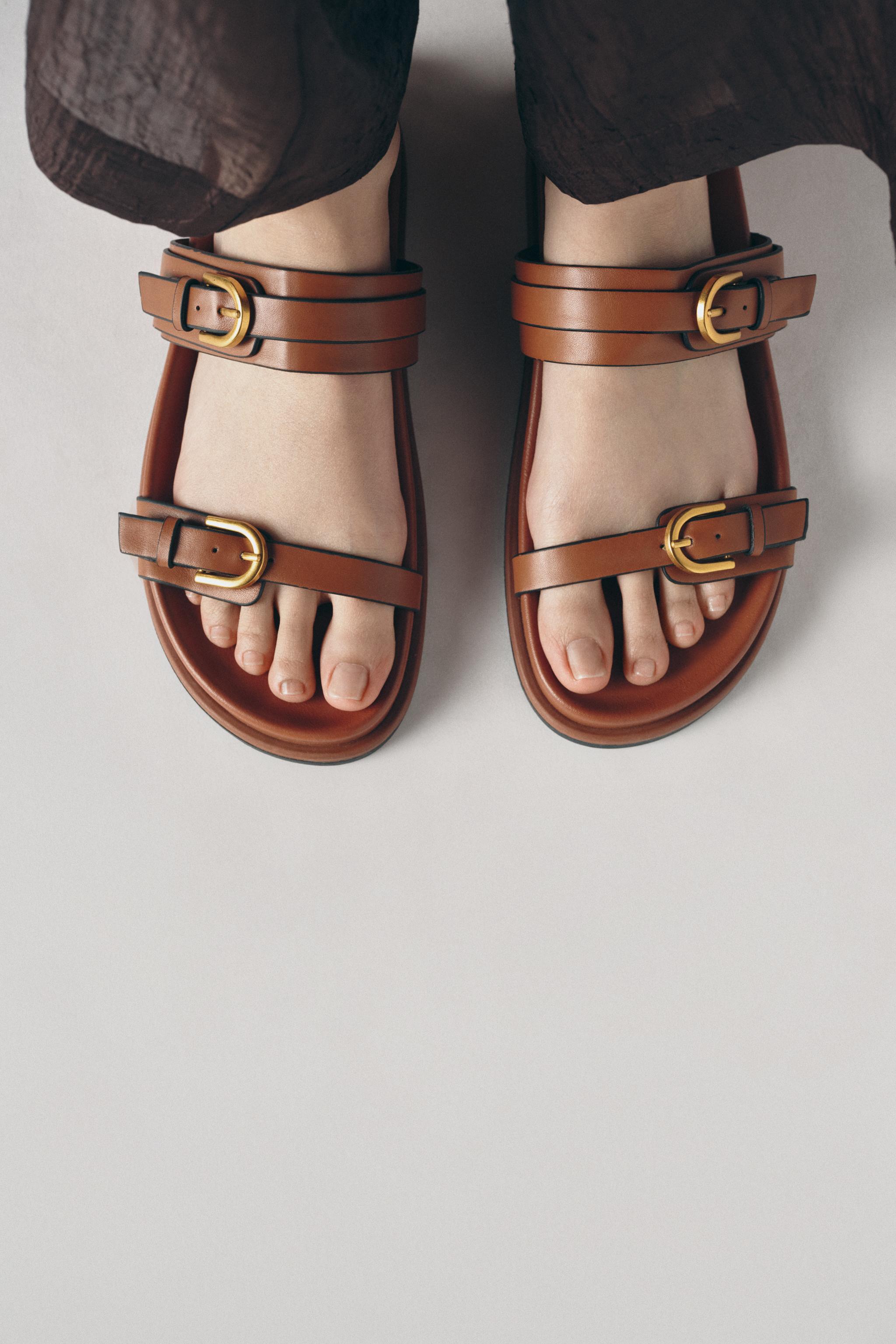 Zara Shoes Ladies Sandals BUCKLED SANDALS Brown ZARA United States