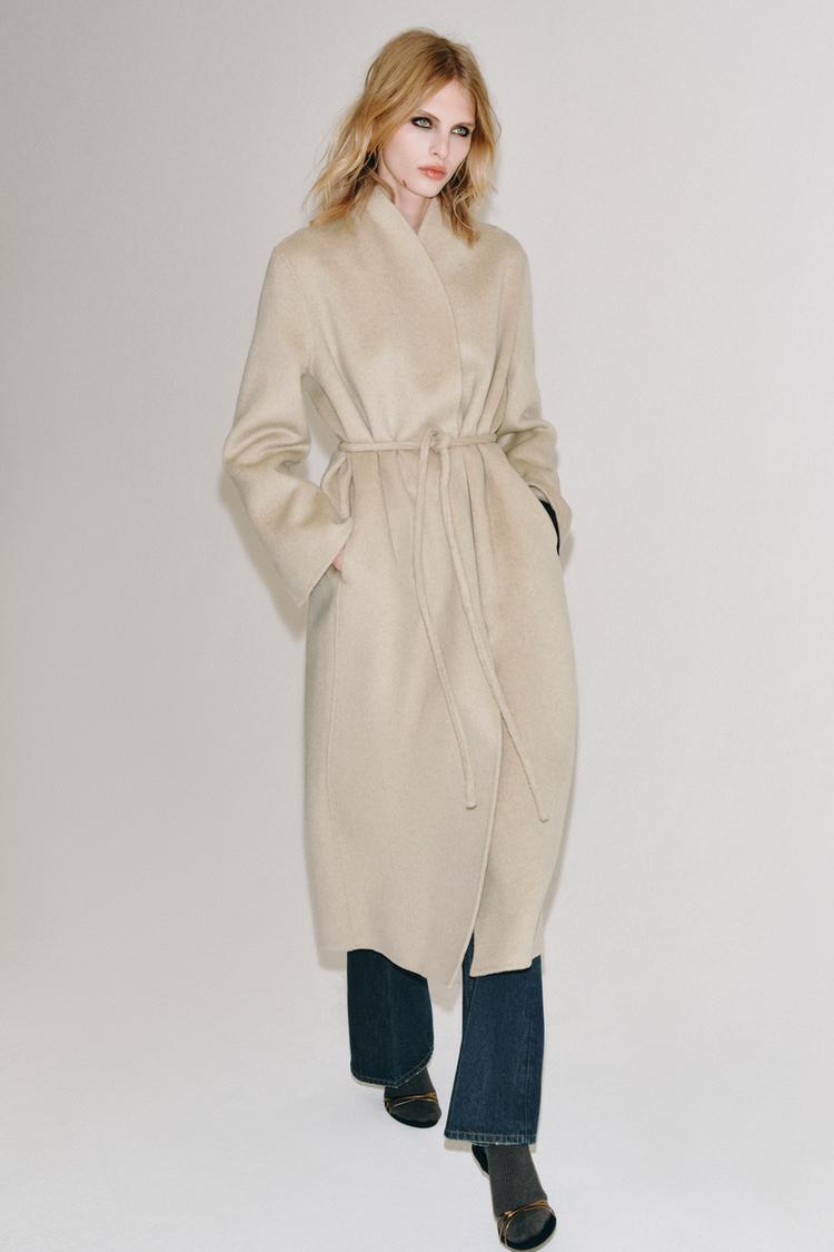 Abrigo cinturon con lana zw collection