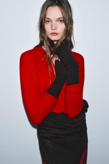 MITAINES LONGUES EN MAILLE - Marron de Zara