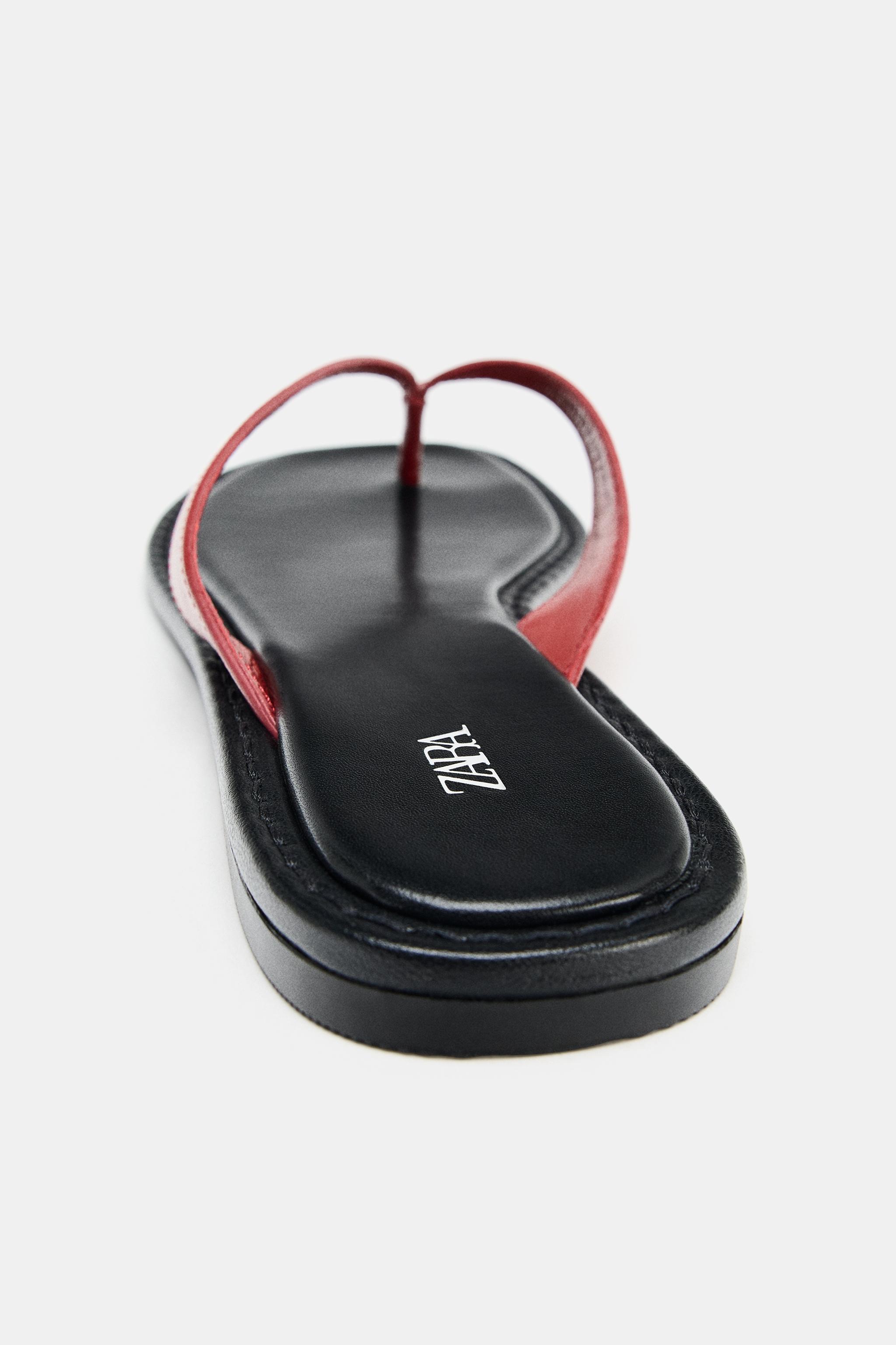 Женские сандалии Zara CONTRAST LEATHER SANDALS — фото 5