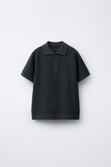 COTTON RIBBED POLO SHIRT - Dark anthracite by Zara