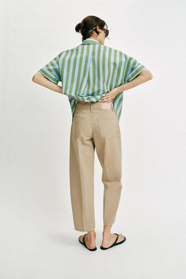 PANTALON BARREL À RAYURE PLISSÉE - Camel clair de Zara - Image 4