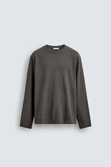 STRIPED LONG SLEEVE T-SHIRT - Dark brown by Zara