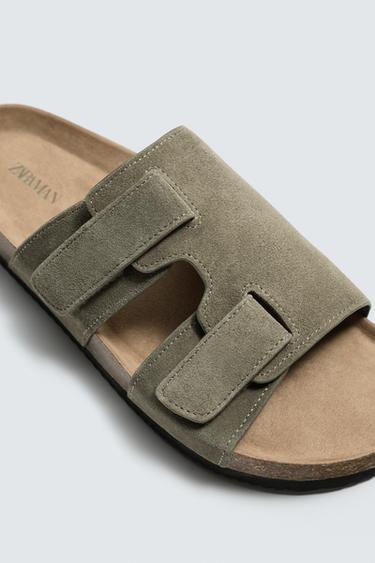 SANDALES EN CUIR À BRIDES - Vert de Zara - Image 5