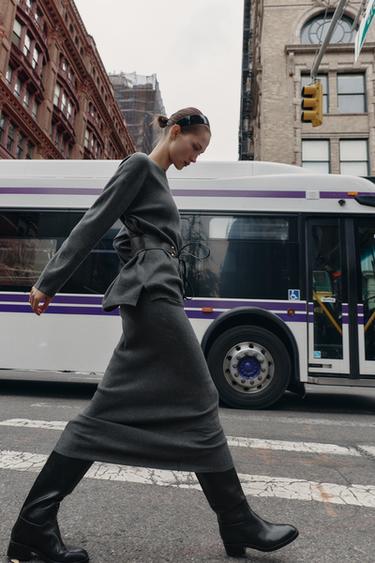 SOFT-TOUCH PLAIN KNIT MIDI SKIRT - Grey marl by Zara