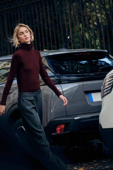 PLAIN KNIT SWEATER WITH BUTTONS - Burgundy by Zara - Image 0