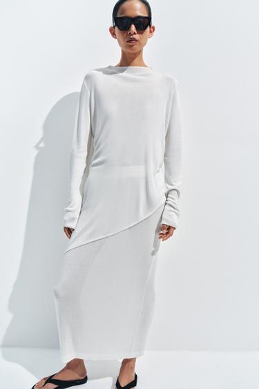 Zara KNIT MIDI SKIRT - White
