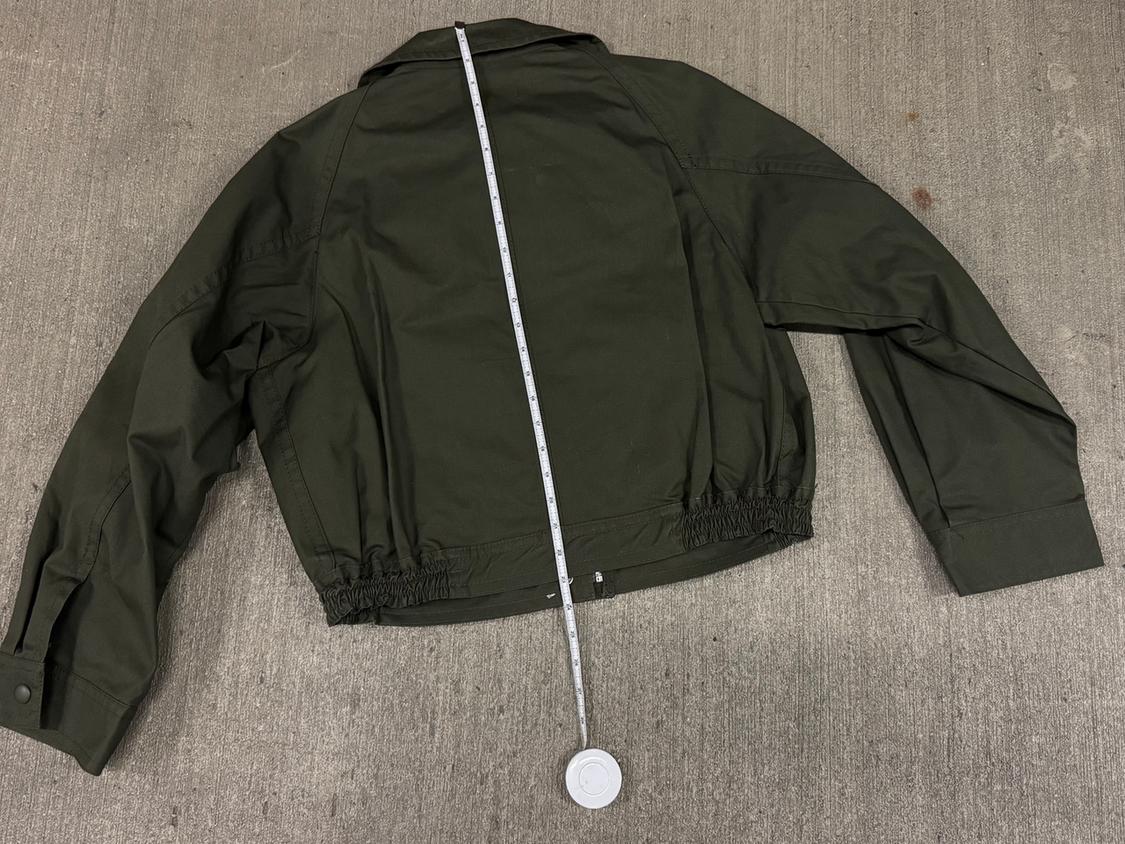 CROPPED GREEN WAX FINISH COTTON BOMBER JACKET - Image 3