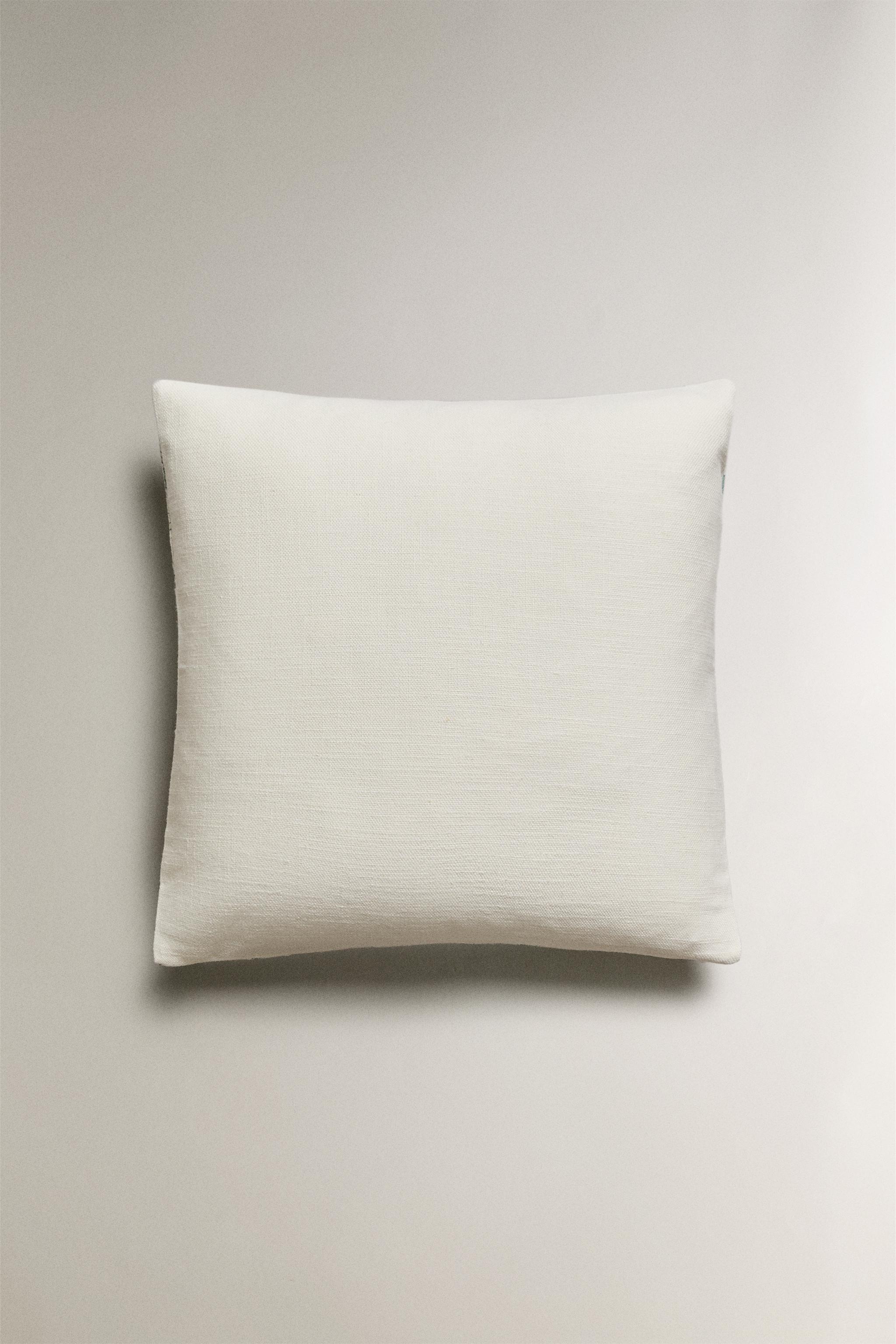 刺繍入り リネン コットン クッションカバー - グリーン | ZARA
