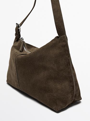 Bolso bandolera piel serraje - Verde de Zara - Imagen 0
