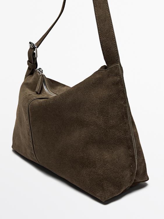 Split suede leather crossbody bag