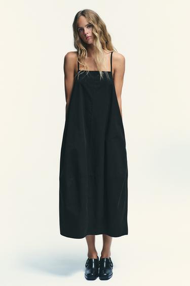Zara MIDI DRESS WITH BACK PLEAT - Black