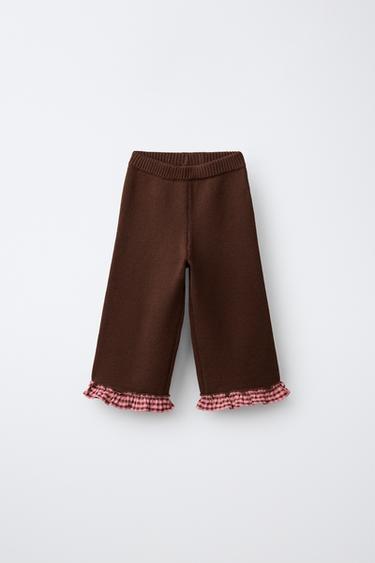 PANTALÓN PUNTO CULOTTE BAJO CUADRO VICHY - Chocolate de Zara - Imagen 0