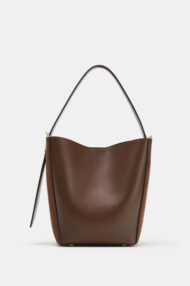 Zara CONTRASTING BUCKET BAG - Brown