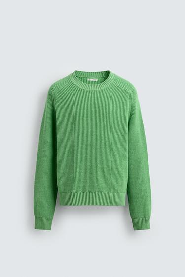 TEXTURED COTTON BLEND JUMPER - Green by Zara