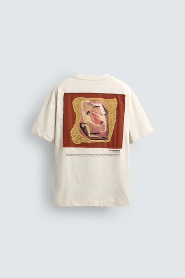T-SHIRT À PIÈCE IMPRIMÉE EN CONTRASTE - Beige de Zara - Image 7
