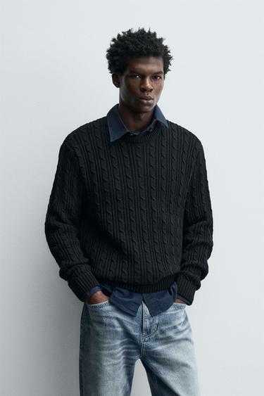 PULLOVER MIT ZOPFSTRUKTURMUSTER - Schwarz von Zara